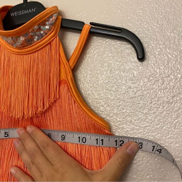 Weissman Dance costume flapper orange Fringe dress Electric Feel 14338 MC chil - Picture 8 of 10
